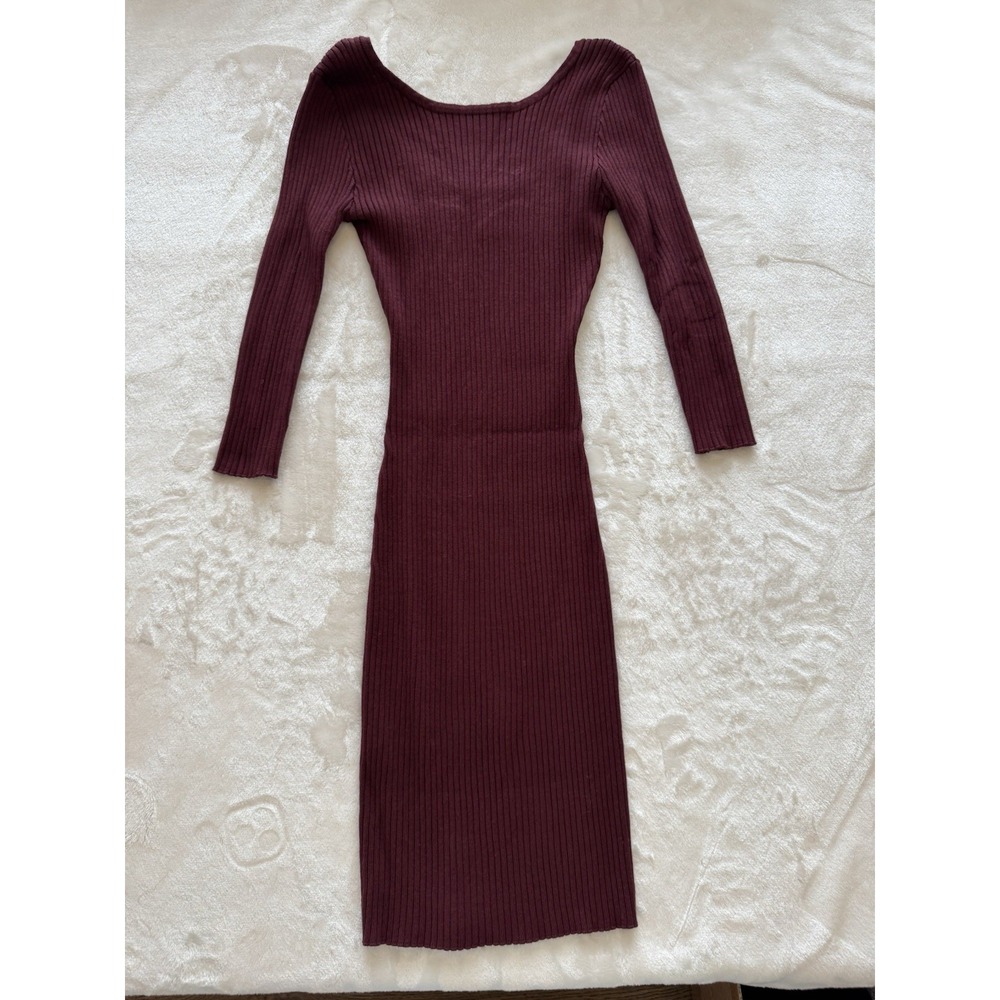Charlotte‎ Russe Burgundy Ribbed Knit Bodycon Midi Sweater Dress XS 803937-A